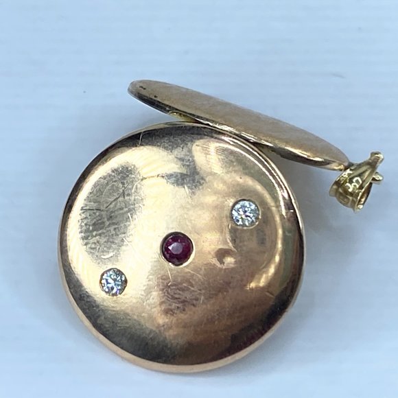 14K gold 0.3ct Ruby Round Brilliant Diamond Locket charm pendant 1 3/8" x 1" 7.2 - Picture 8 of 11